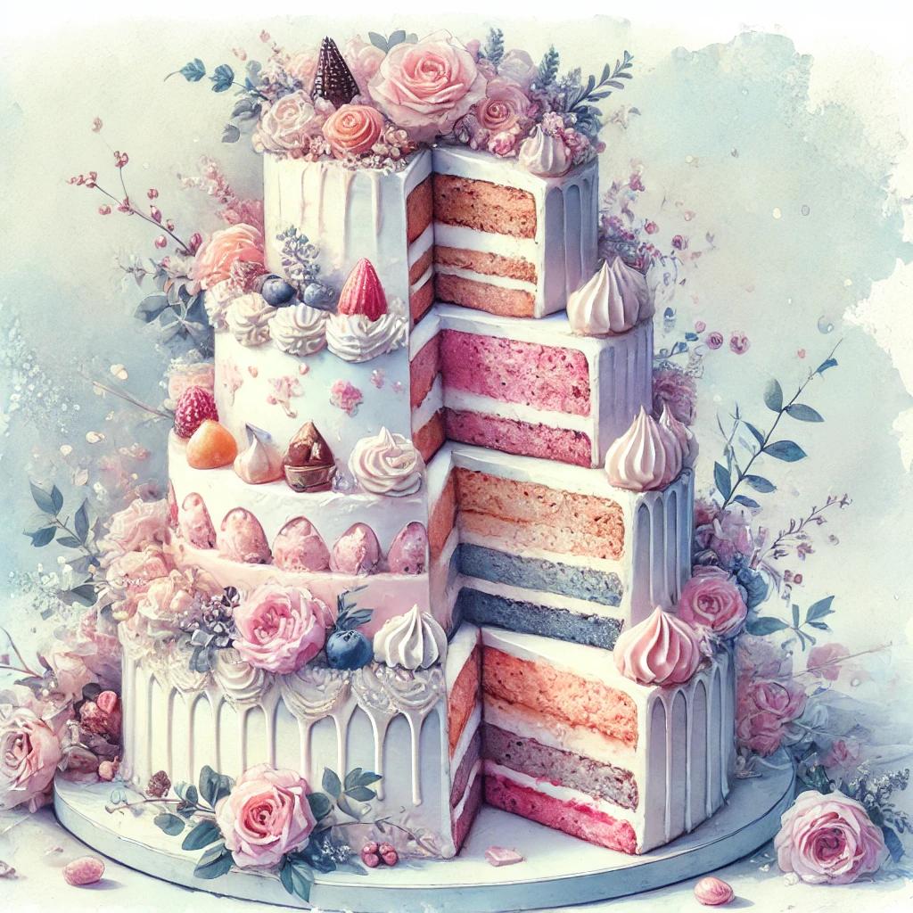 watercolor tiered wedding cake